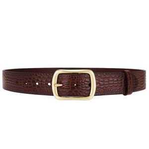 Lovers + Friends Euclid Dark Brown Croc-Embossed Leather Belt with Gold Buckle